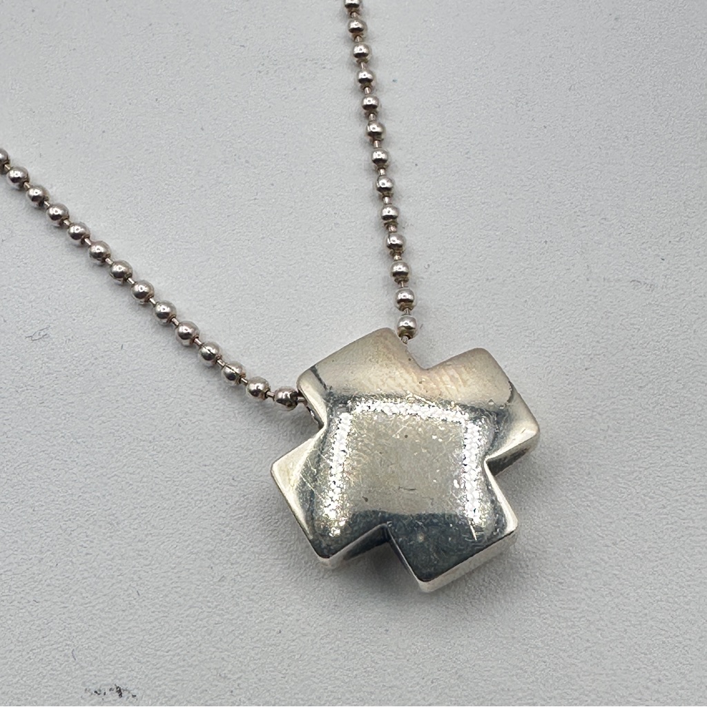Tiffany & Co Sterling Silver Cross Bead Chain Pendant Necklace